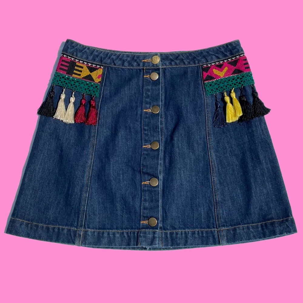 Western Fringe Denim Skirt